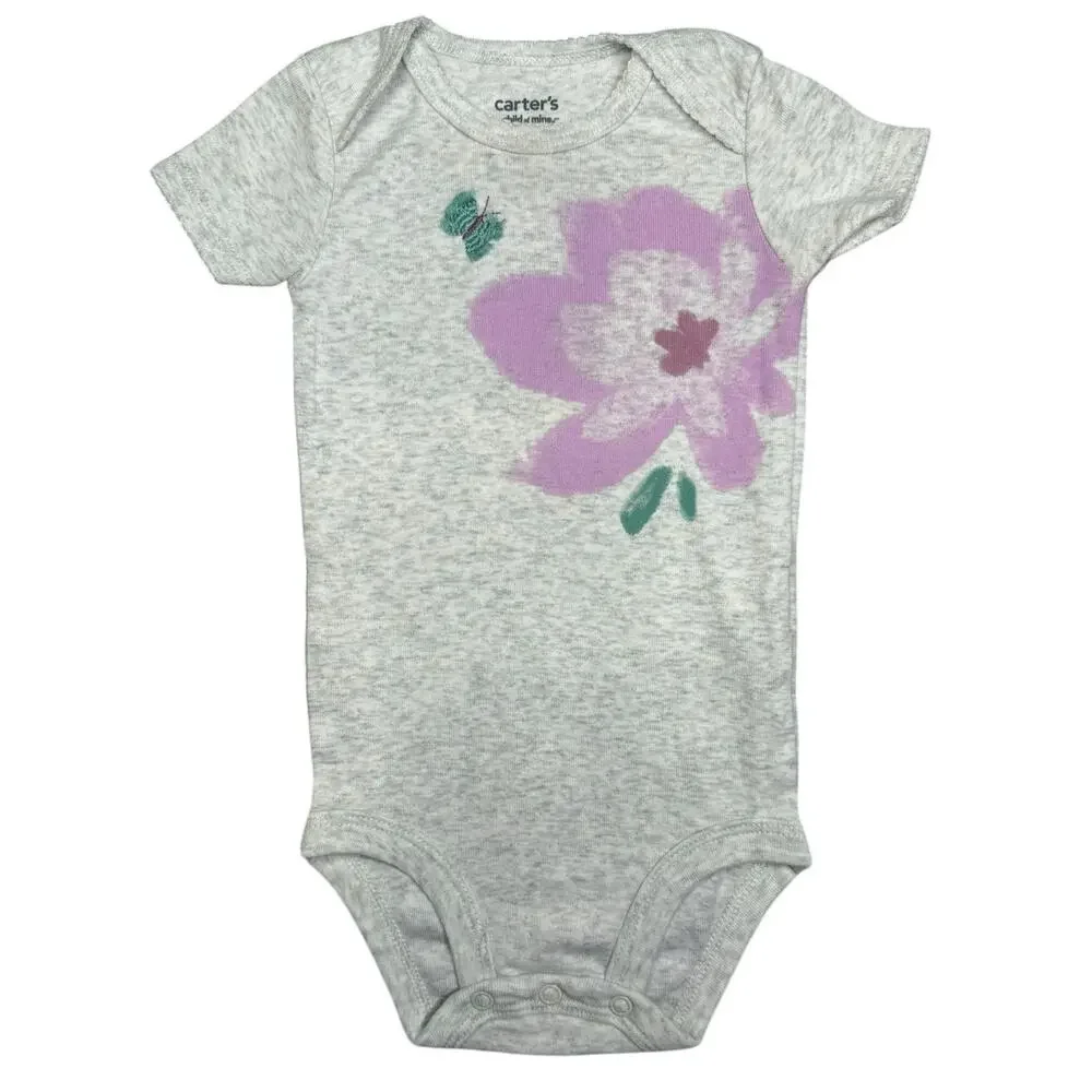 Carters Bodysuit Matching Outfit Baby Girl Flowers Green Purple 6-9 Months